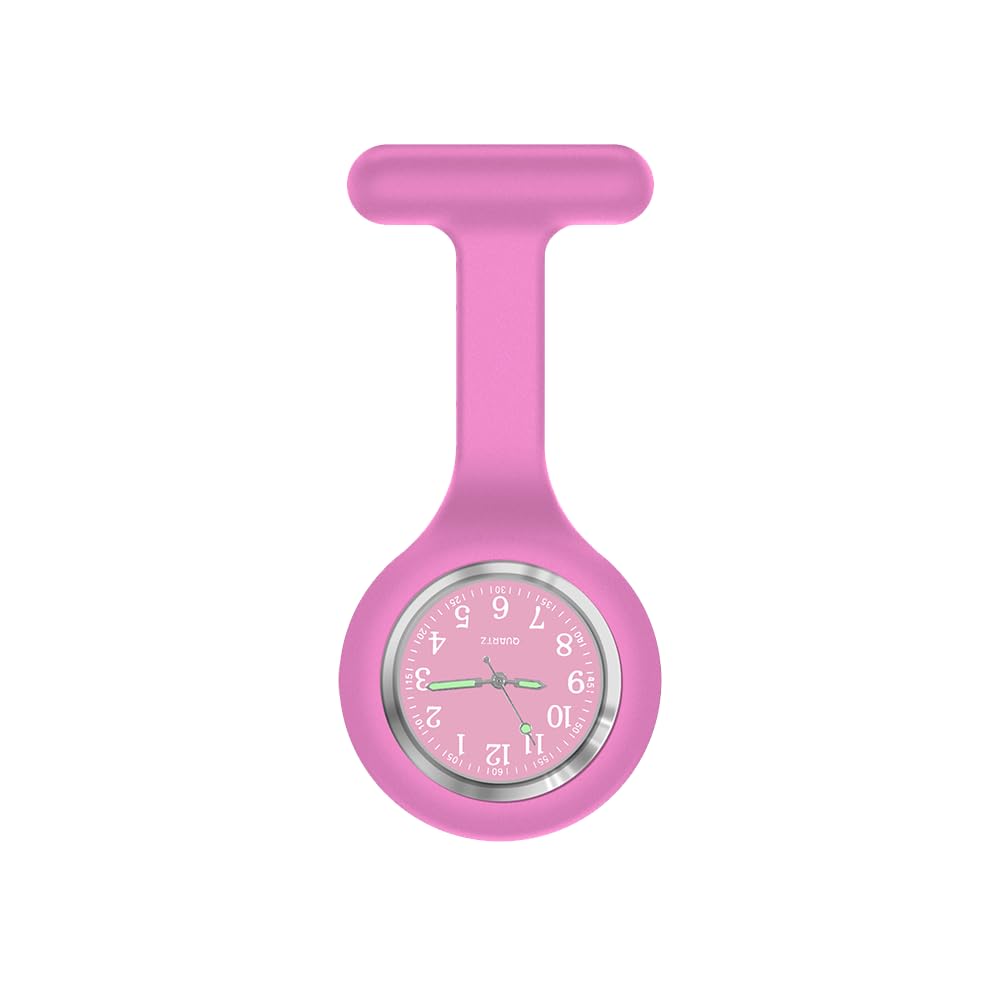 SibyTech Nurse Watch Brooch, Silicone with Pin/Clip, Glow in Dark Design, Health Care Nurse Doctor Paramedic Medical Brooch Fob Watch (Pink)
