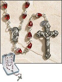24 Inches Long, 2 Inches Crucifix Ave Maria Ruby Tears of Mary Rosary, 10 X 6 Mm Crystal Bead