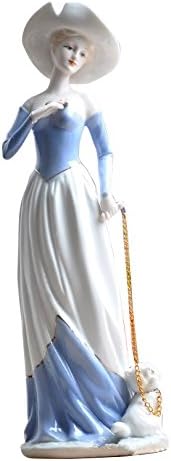 Fine Porcelain Hat woman holding dog Figurine 12 Inch