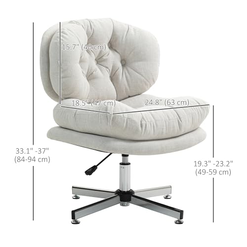 HOMCOM Wide Seat Office Chair, Comfortable Cross Leg Computer Desk Chair, Height Adjustable Swivel Seat for Office, Cream White