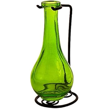Small Glass Vases, Colored Bottles, Decorative Bud Vase G187VF Lime Green Unique Flower Holder