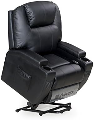 Frivity Power Lift Recliner Chair Classic and Traditional Bonded Leather 1 Seat Sofa Lift Reclining Armchair with Padded Arms and Back (Black-Lift)