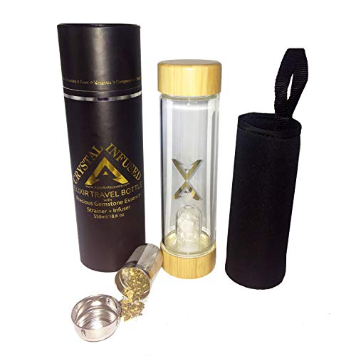 Apex Rx Recovery Crystal Water Bottle Double Wall Glass Travel Tumbler With Stainless Steel Tea Herb Infuser Elixir Neoprene Sleeve And Loose Gems Interchangeable Storage Chamber 18 6 Oz Pricepulse