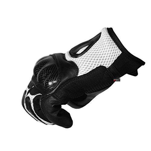 New Men Short Motorcycle Leather Mesh Gloves White Carbon Fiber XXL