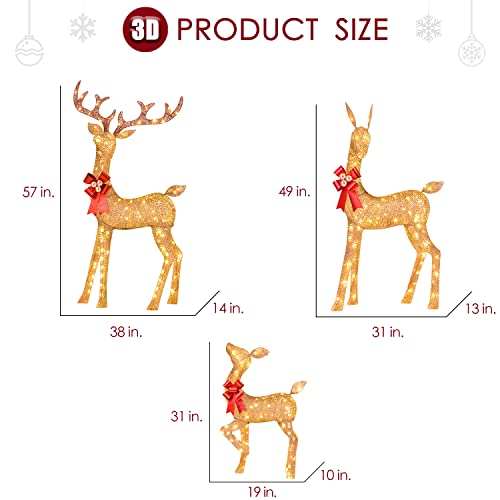 Large 3Pack Lighted Reindeer Christmas Outdoor Yard Decorations, Christmas Deer Family Decor