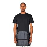 Pizoff Mens Unisex Fashion Patch Faux Leather Extended Long Side Zipper T Shirt