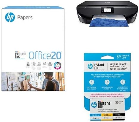 HP Paper Printer Paper (112150R) HP Envy 5055 Wireless All-in-One Photo Printer, Instant Ink Ready (M2U85A) with Instant Ink Prepaid Card (3HZ65AN)
