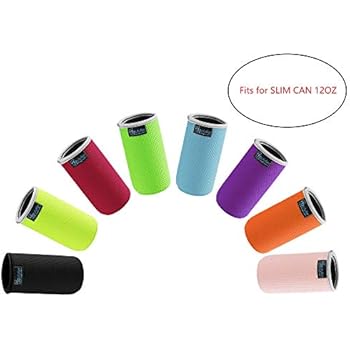 Beautyflier Pack of 8 Anti-Slip Embossed Neoprene Bottle Insulator Sleeve 3mm Thick Collapsible Slim Drink Can Cover for BBQ Camping Party (12Ounce)