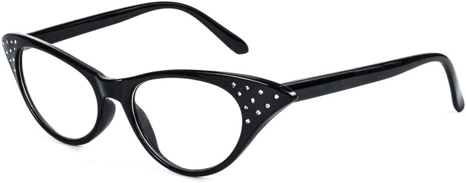 AMILLET Cat Eye Reading Glasses for Womens Stylish Ladies Fashion Rhinestones Readers with Clear Lens๏ผ+1.5 Black)