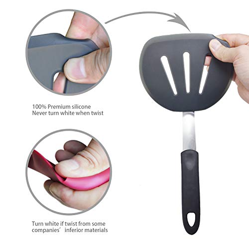 Egg Turner Spatula Turner Fish Turner Spatula Silicone Spatula Turner 600°F Heat Resistant Spatulas Silicone Omelette Spatula Big Pancake Spatulas For Non Stick Cookware & Pans Wok Turner Spatula - Thumbnail 2