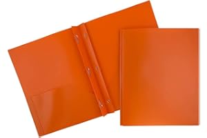 JAM PAPER Plastic Color POP Folders - 2 Pocket Durable Folders with Metal Prongs Fastener Clasps - Orange - 6/Pack