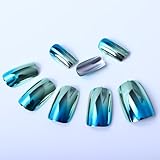 ECBASKET Metallic changing Colors Pre-designed False Nails Fake Full Cover Nail Art Tips 24 pcs + Glue Green& Blue