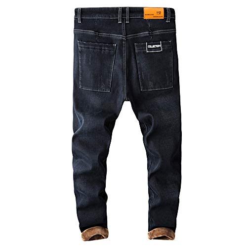Mens Elastic Jeans Pants Winter Fashion Harlan Alphabet Stretch Feet Trousers Thicken Plus Velvet Casual Long Pants - Thumbnail 6