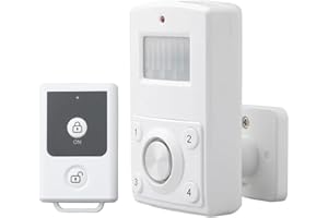 MOSAIC ALARM Mini Motion Sensor Alarm for Garage,Shed. Loud 130dB Siren. Remote Control Indoor Cordless Motion Detector Home Security. Portable Battery Operated PIR Simple Keypad Alert for Travel, Outdoor, Camping