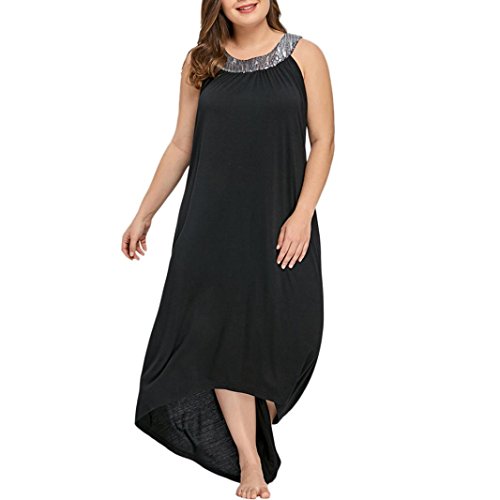 Plus Size Dress,Clearance! AgrinTol Women Sleeveless Beads Collar Solid Party Dress (3XL, Black) - Thumbnail 2