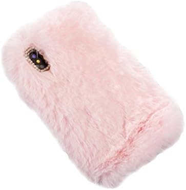 iPhone X Rabbit Fur Hair Case,iPhone X Winter Warm Case,Auroralove Luxury Soft Cute Flurry Furry Cover with Bling Diamond Butterfly for iPhone X 5.8 Inch(Pink)