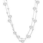 Aleasha Extra Long Pearl Necklace 68" Faux Pearl Multi Strand Gold Necklaces for Women White Pearl Layered Necklace Wedding Party Prom Costume Jewelry