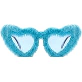 Fuzzy Fluffy Sunglasses Oversized Heart Shape Party Shades UV400