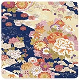 Japanese Square Coaster,Traditional Kimono Motifs Composition Asian Ethnic Floral Patterns Vintage Artwork for Home,3.5"(L) x 3.5"(W)