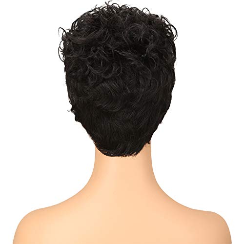 Pixie Cut Wigs Human Hair Loose Curly Hair Machine Made Human Hair Wig Short Bob Wigs For Women Natural Color (Natural Color)