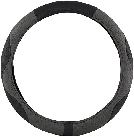 KM World Black and Gray 13.5-14.25 Inch PU Leather Design Steering Wheel Cover With Precise Hand Placements, Fits Mazda Miata