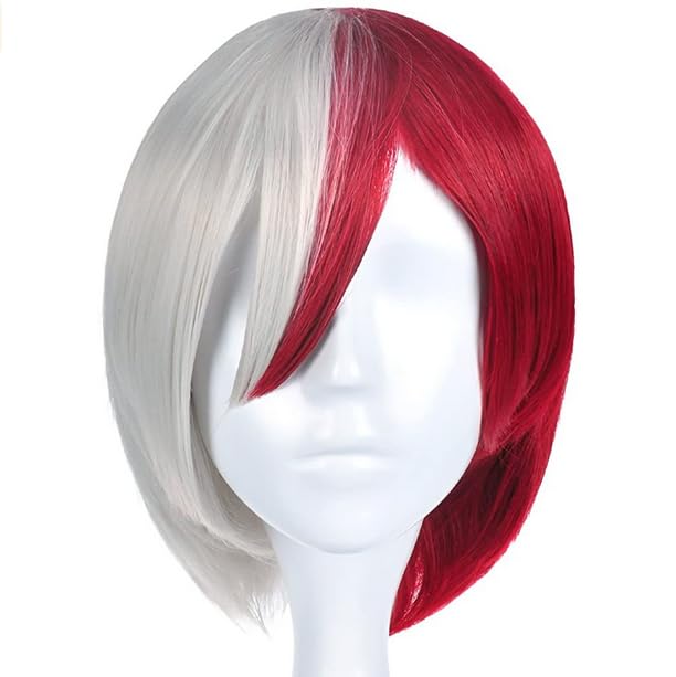 Kraja Shoto Todoroki Cosplay Wig for Halloween Fans Party White and Red (Todoroki)