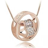 DDU(TM) 1Pc Gold- Unique Love Heart Ring Shape Crystal Rhinestone Pendant Neck Chain Necklace Valentine's Day Gift