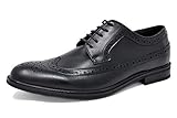 Bruno Marc Men's Prince-10 Black Leather Lined Wing-Tip Dress Oxfords Shoes - 10 M US