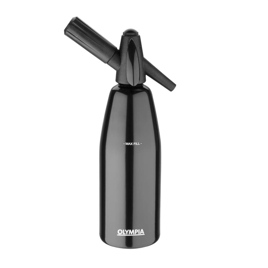 Olympia Soda Siphon 1 Litre, Black, Charges Drinks with CO2 to Make Sodas, For Use With CO2 Canisters, CE341