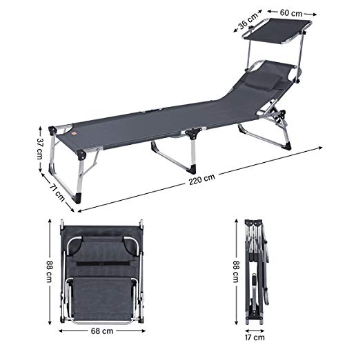 Sekey Aluminium klappbare Sonnenliege mit Dach, Gartenliege mit Kissen für Balkon, Garten, Terrasse, Innen- und Außen… – Bild 8