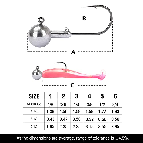 Atibin Round Ball Jig Head Hook Bass Tackle Jig Head Lead Barb