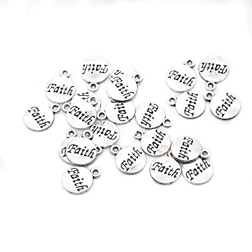 Buorsa 50 Pcs Faith Message Inspiration Charm Silver Tone Round Charm Pendants Jewelry Making Accessaries - Thumbnail 5