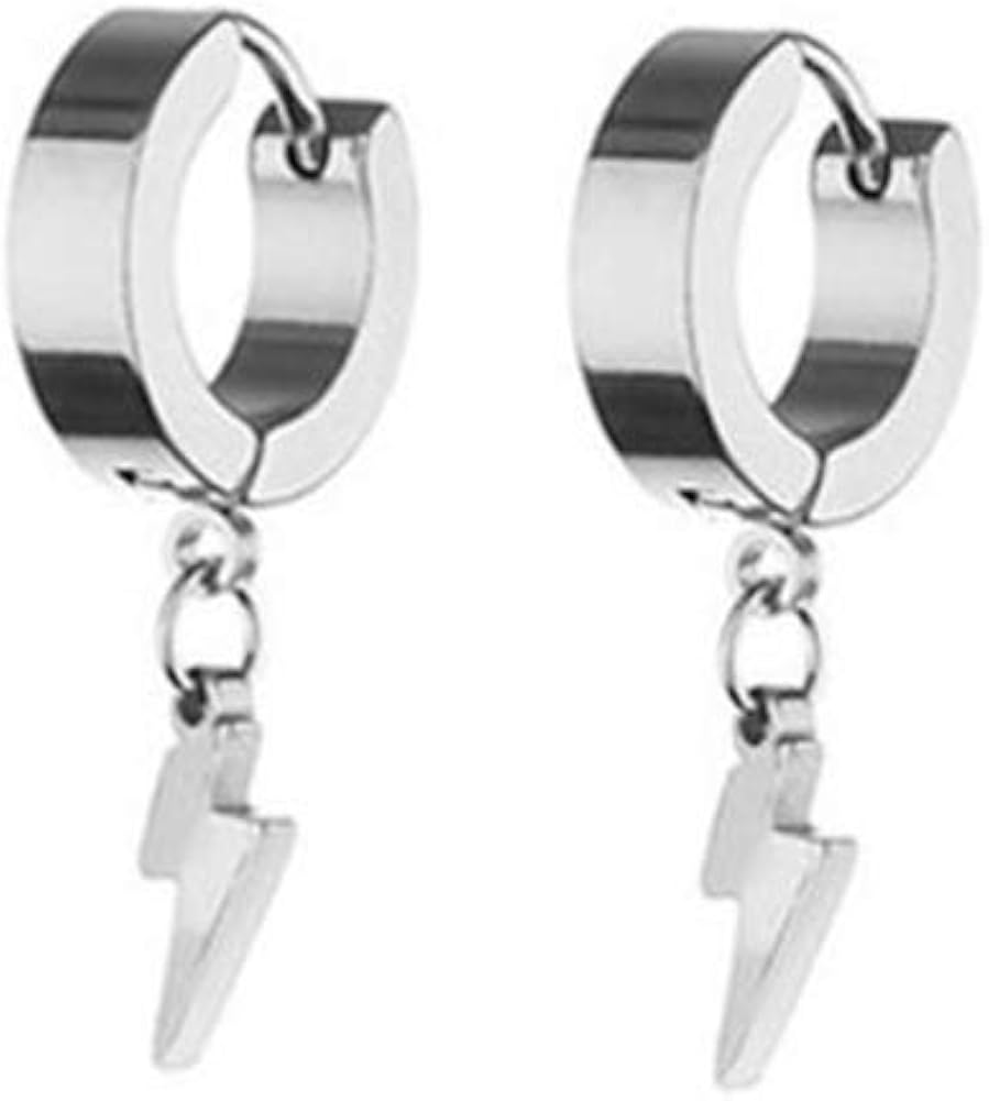 1 Pair Unisex Punk Lightning Bolt Dangle Hoop Earrings for Women Men