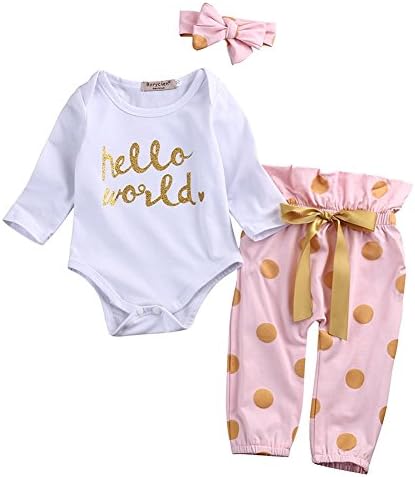 Angelchild Infant Newborn Baby Girls Cute Romper Tops+ Pants+ Headband Clothes Outfit Sets World 70