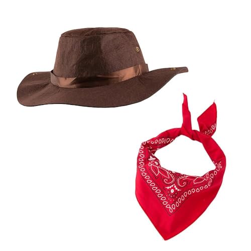 4 Pcs Cowboy Costume Kids Dress Up, Cowboy Costume for Boys, Dress Up Set with Waistcoat, Bandana and Hat for Baby Little Kids Boys, Brown, Birthday Halloween Party Cosplay Size 120cm