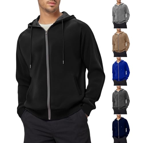 Sblioda Hoodies for Men Zip Up Jackets for Men Casual Drawstring Long Sleeve Hooded Sweatshirt Big and Tall Athletic Hoodies with Pockets Black