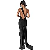 ABYOVRT Women Sexy Backless Dress Bodycon Sleeveless Open Back Maxi Dress Formal Cocktail Wedding Guest