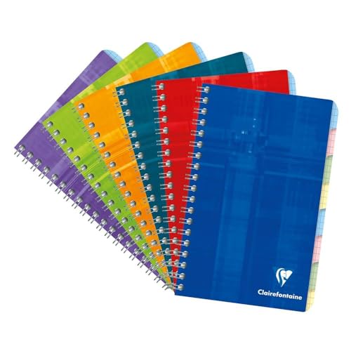 Clairefontaine 8809C Un Répertoire Libre à Spirale 8 Encoches 11x17 cm - 96 Pages Petits Carreaux - Papier Blanc 90 g - Couverture Carte Pelliculée - Couleur Aléatoire