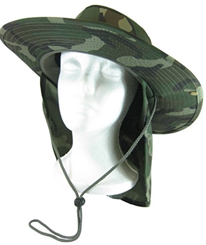 Boonie Bush Safari Outdoor Fishing Hiking Hunting Boating Snap Brim Hat Sun Cap with Neck Flap (Woodland Camo, XL)