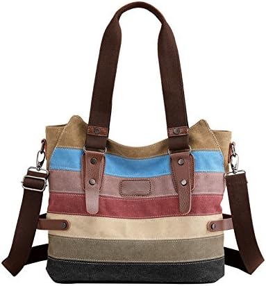 Defeng Women's Canvas Bag Striped Tote Bags Hobos Shoulder Bag Handbag