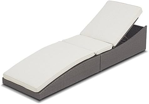 Folding Wicker Chaise Lounge with Sand Color Cushion