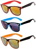 Retro Style 80's Vintage Two -Tone Sunglasses Full Mirror Lens 3 Pairs OWL ®.
