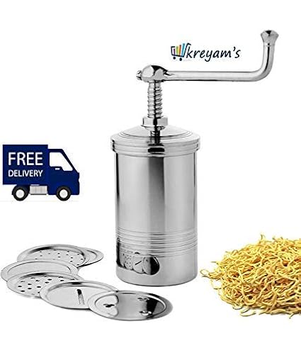 Kreyams Stainless Steel Sev Chakli Maker/Murukku Maker/Sancha Machine with 6 Different Jalis