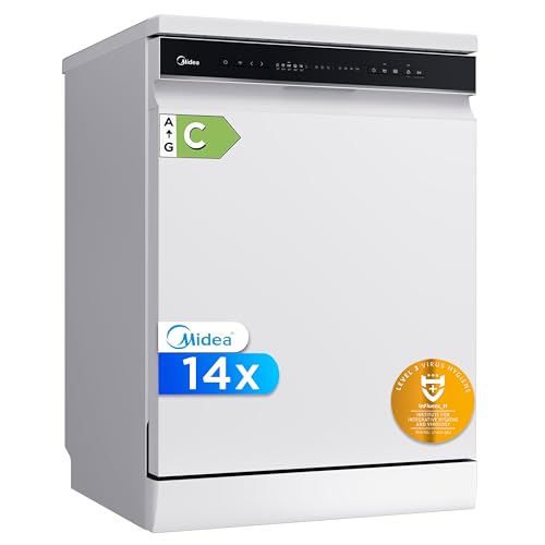 Lavavajillas 60 cm+++ Blanco para 14 servicios - Lavaplatos libre instalación - Compacto con 10 Programas de Lavado integrable - Filtro Antibacterias y Programación Horaria Nuevo Modelo