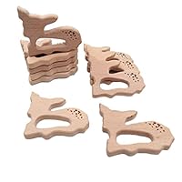 Wendysun 10pcs Wooden Sika Teether Deer Natural Beech Wood Teething Toys for Infant, Baby Teether Animals for Toddler, Soothing Pain Relief Toys for Baby Shower Gift (10pcs)