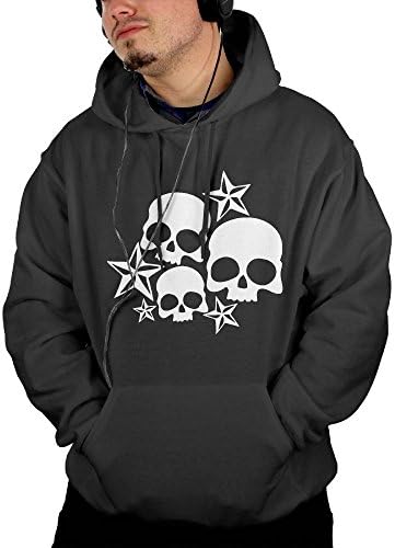 Stars &amp; Skulls Mens Black Pullover Hoodie Sweatshirt With Kangaroo Pocket