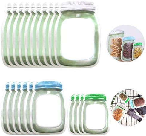 Enkrio 20 PCS Mason Jar Zipper Bags Storage Reusable Food Bag for Snack Sandwich Nuts Cookies Airtight Zipper Sealed Baggies Leak-Proof
