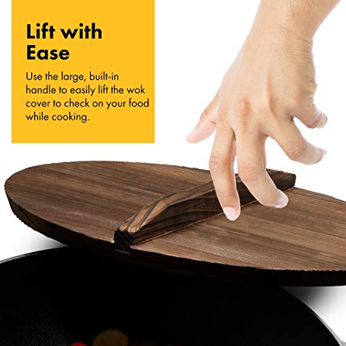 Klee Wooden Lid for 14" Cast Iron Wok - Wok Cover 14" - Wooden Lid for Wok - 14" Wok Lid for Cast Iron Wok - Wok Accessories - Wok Lid 14 Inch - Cast Iron Wok Lid - Thumbnail 3