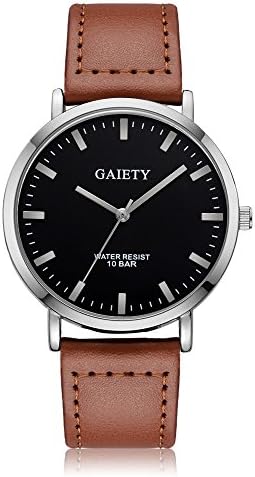 Gaiety Leather Strap Watches for Men Analog Quartz Black Dial Watch G490