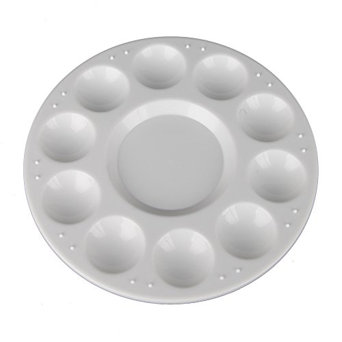 Paint Tray Palettes 11-Well Round Paint Tray Palettes for Acrylic/Oil/Watercolor Paints/Paint Brushes (White)